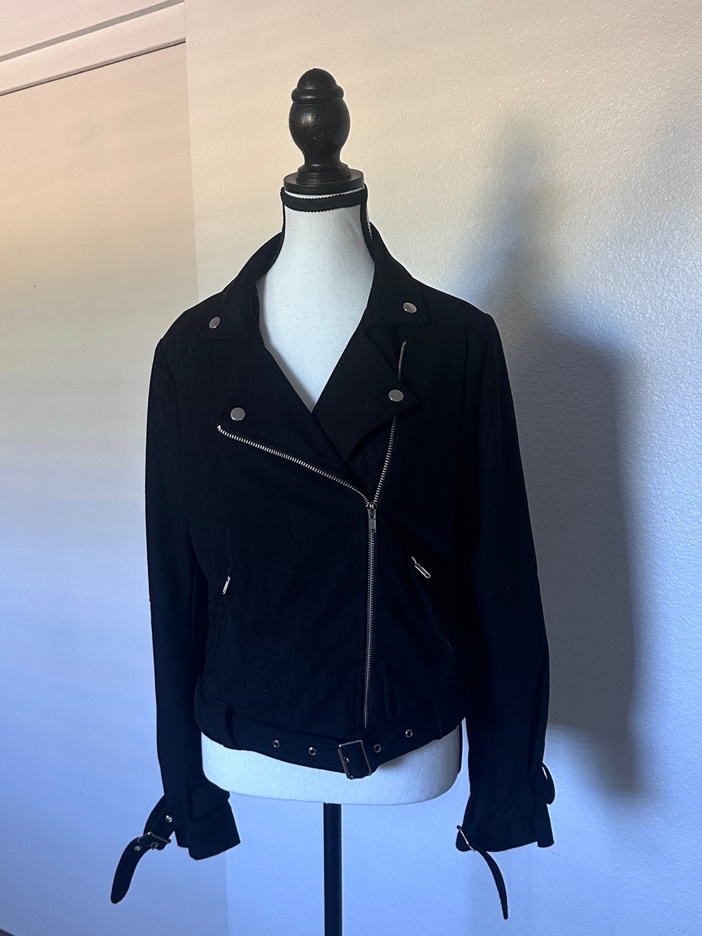 Le Lis Black Asymmetric Moto Jacket with Belt